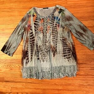 Radzoli Light Blue Multi-Print Layered Tunic Top XXL